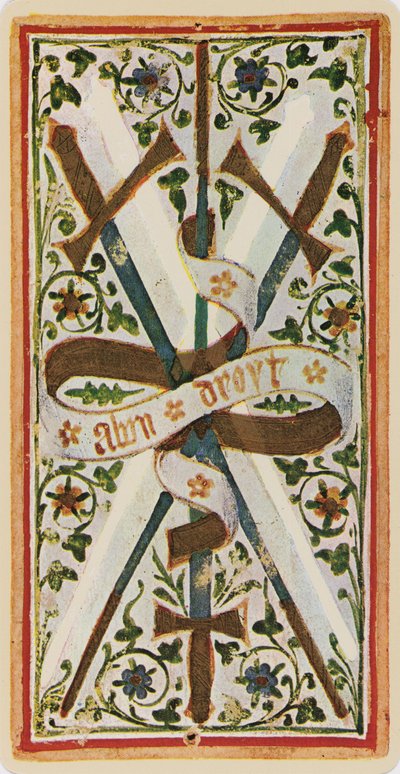 The Three of Swords, facsimile of a tarot card from the 